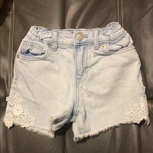Light Blue Jean Shorts with Lace Trim